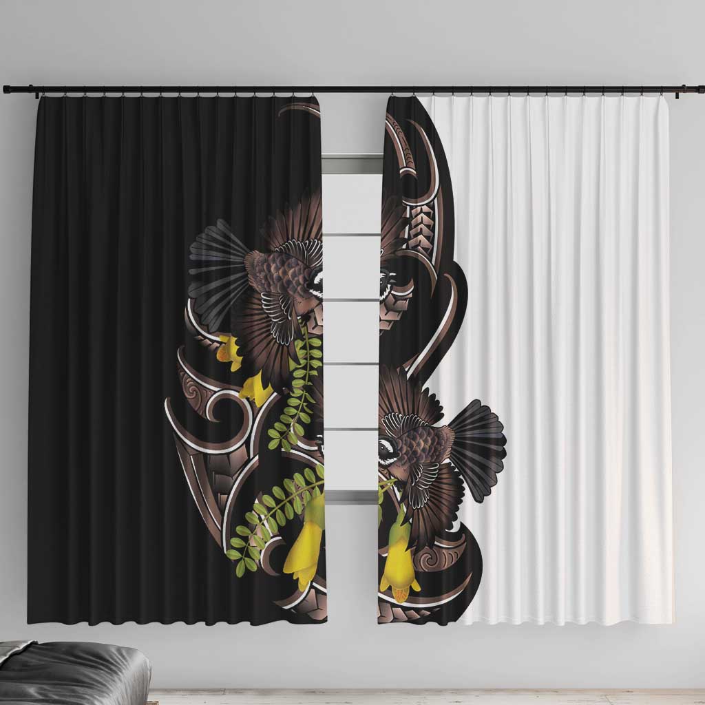 New Zealand Valentines Day Window Curtain Piwakawaka Lovers Maori Koru Tattoo LT14 With Hooks Black - Polynesian Pride