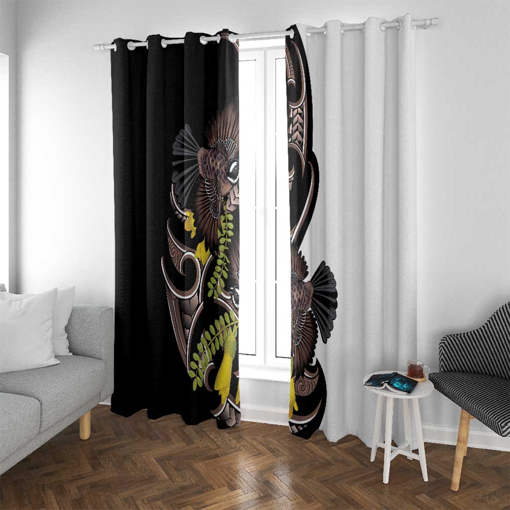 New Zealand Valentines Day Window Curtain Piwakawaka Lovers Maori Koru Tattoo LT14 With Grommets Black - Polynesian Pride