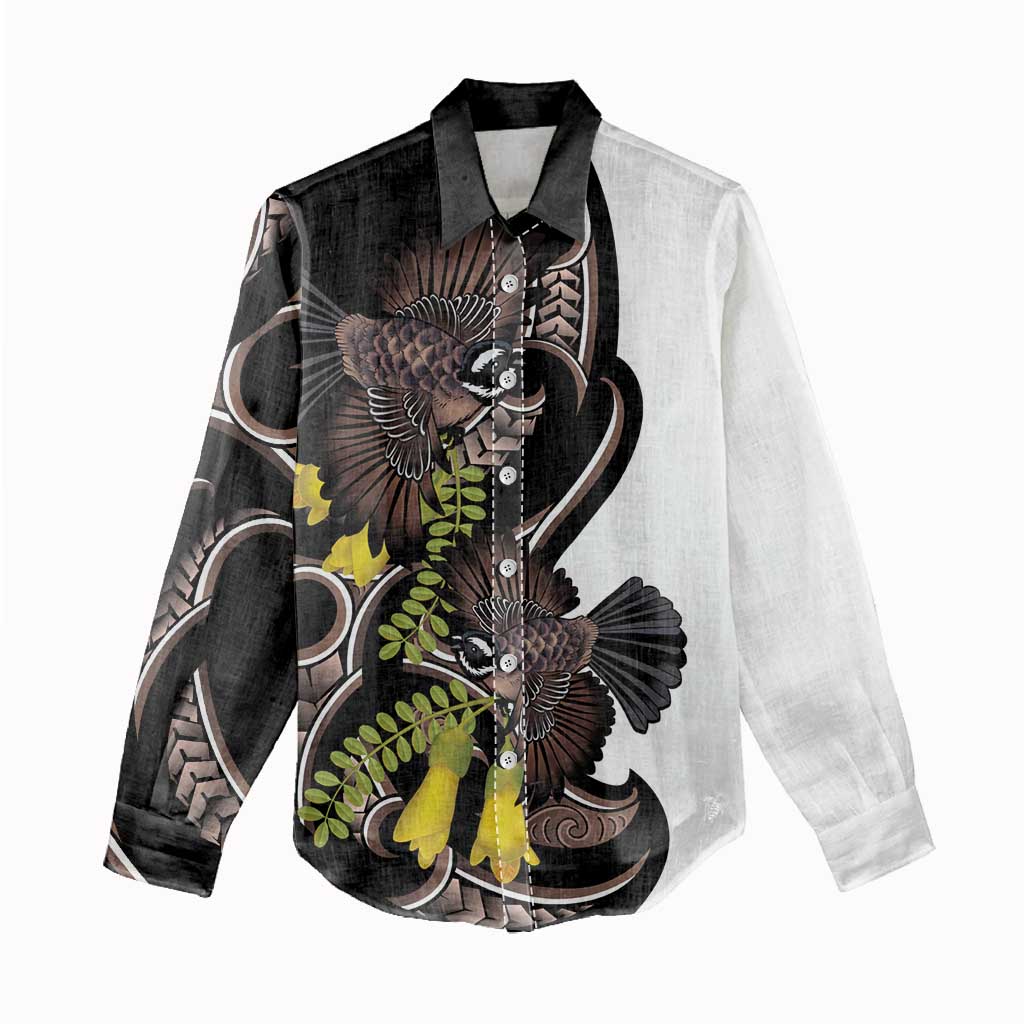 New Zealand Valentines Day Women Casual Shirt Piwakawaka Lovers Maori Koru Tattoo - Polynesian Pride