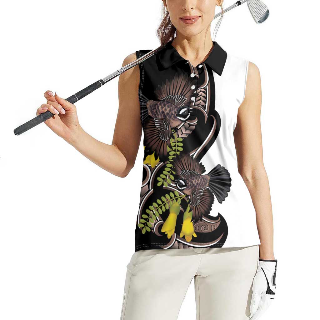 New Zealand Valentines Day Women Sleeveless Polo Shirt Piwakawaka Lovers Maori Koru Tattoo - Polynesian Pride