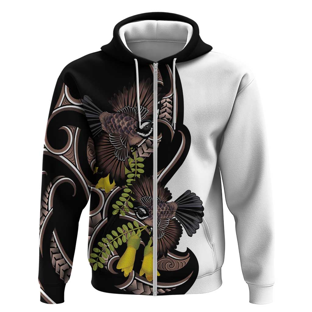 New Zealand Valentines Day Zip Hoodie Piwakawaka Lovers Maori Koru Tattoo - Polynesian Pride