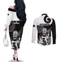 New Zealand Silver Fern Rugby Couples Matching Off The Shoulder Long Sleeve Dress and Long Sleeve Button Shirts Go Champions NZ All Black Maori Koru LT14 - Polynesian Pride