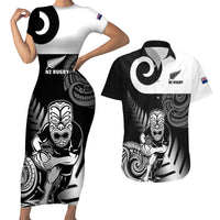 New Zealand Silver Fern Rugby Couples Matching Short Sleeve Bodycon Dress and Hawaiian Shirt Go Champions NZ All Black Maori Koru LT14 Black - Polynesian Pride