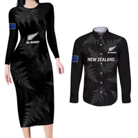 New Zealand Silver Fern Rugby Couples Matching Long Sleeve Bodycon Dress and Long Sleeve Button Shirts 2023 Go Aotearoa Champions World Cup LT14 Black - Polynesian Pride