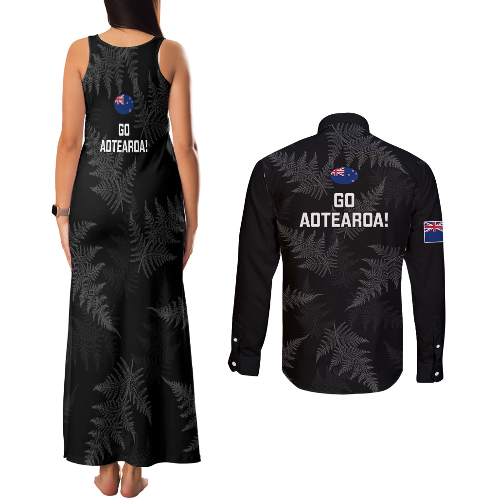 New Zealand Silver Fern Rugby Couples Matching Tank Maxi Dress and Long Sleeve Button Shirts 2023 Go Aotearoa Champions World Cup LT14 - Polynesian Pride