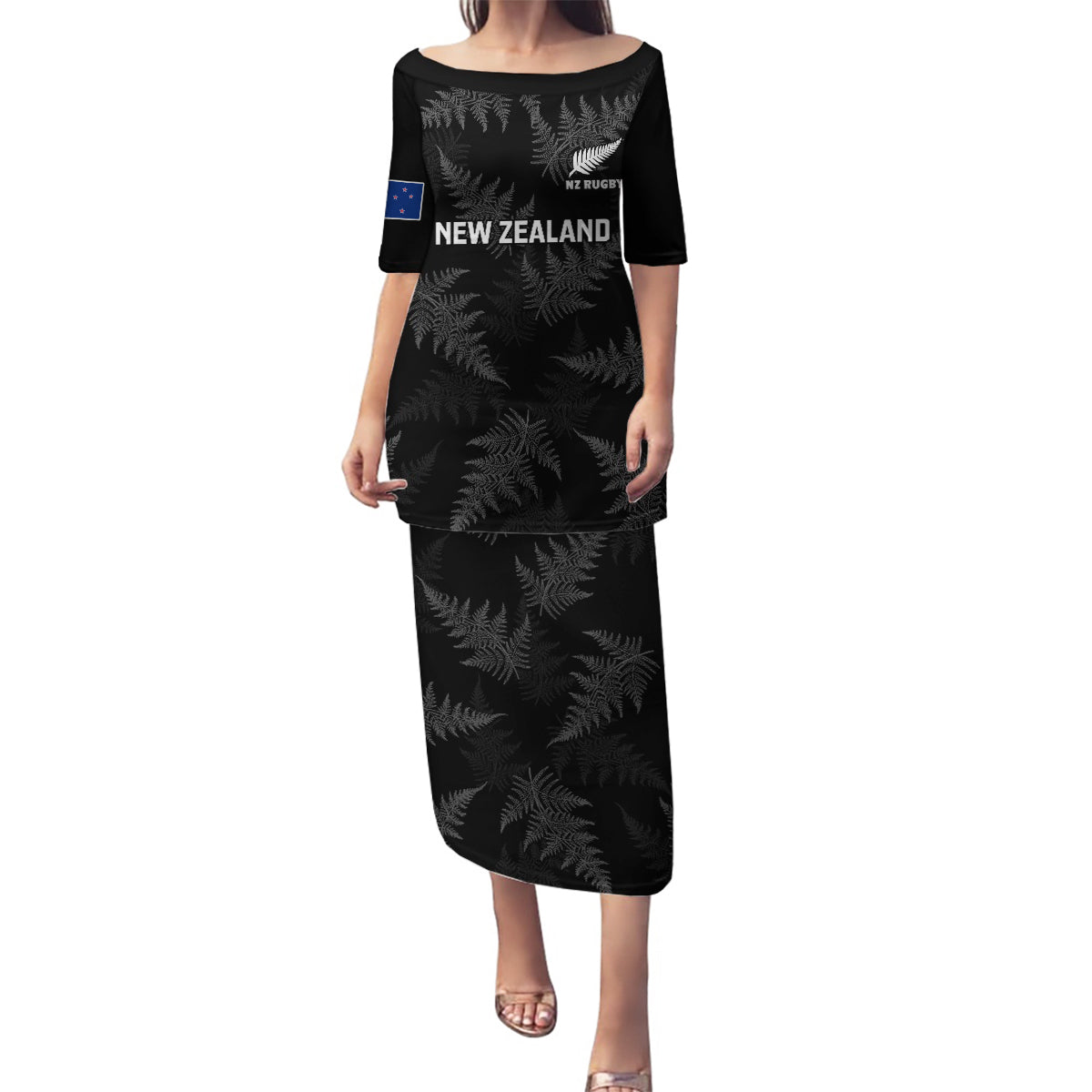 New Zealand Silver Fern Rugby Family Matching Puletasi Dress and Hawaiian Shirt 2023 Go Aotearoa Champions World Cup LT14 Mom's Dress Black - Polynesian Pride