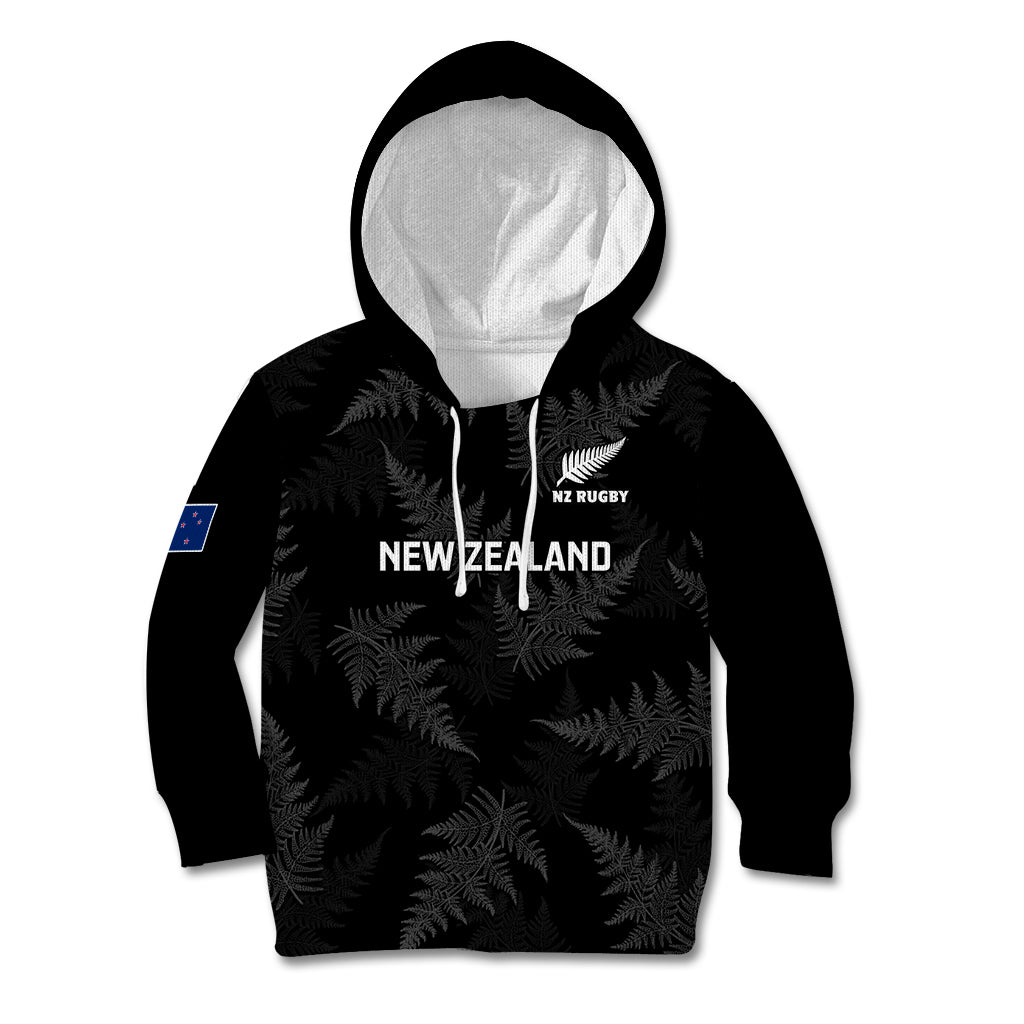 Personalised New Zealand Silver Fern Rugby Kid Hoodie 2023 Go Aotearoa World Cup LT14 Hoodie Black - Polynesian Pride