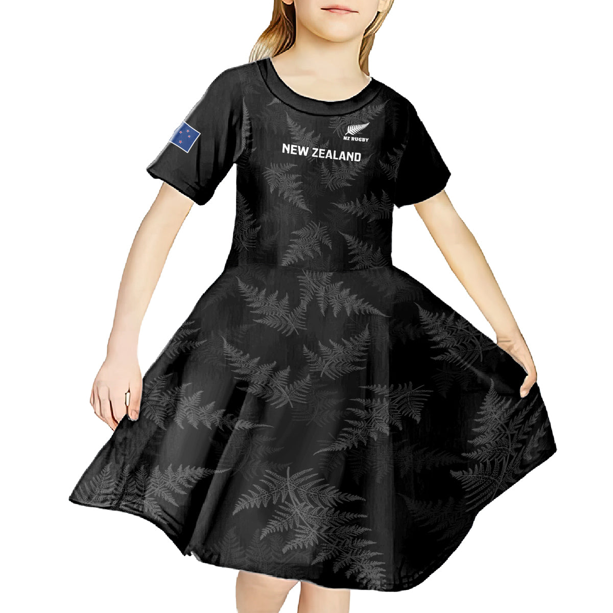 New Zealand Silver Fern Rugby Kid Short Sleeve Dress 2023 Go Aotearoa Champions World Cup LT14 - Polynesian Pride