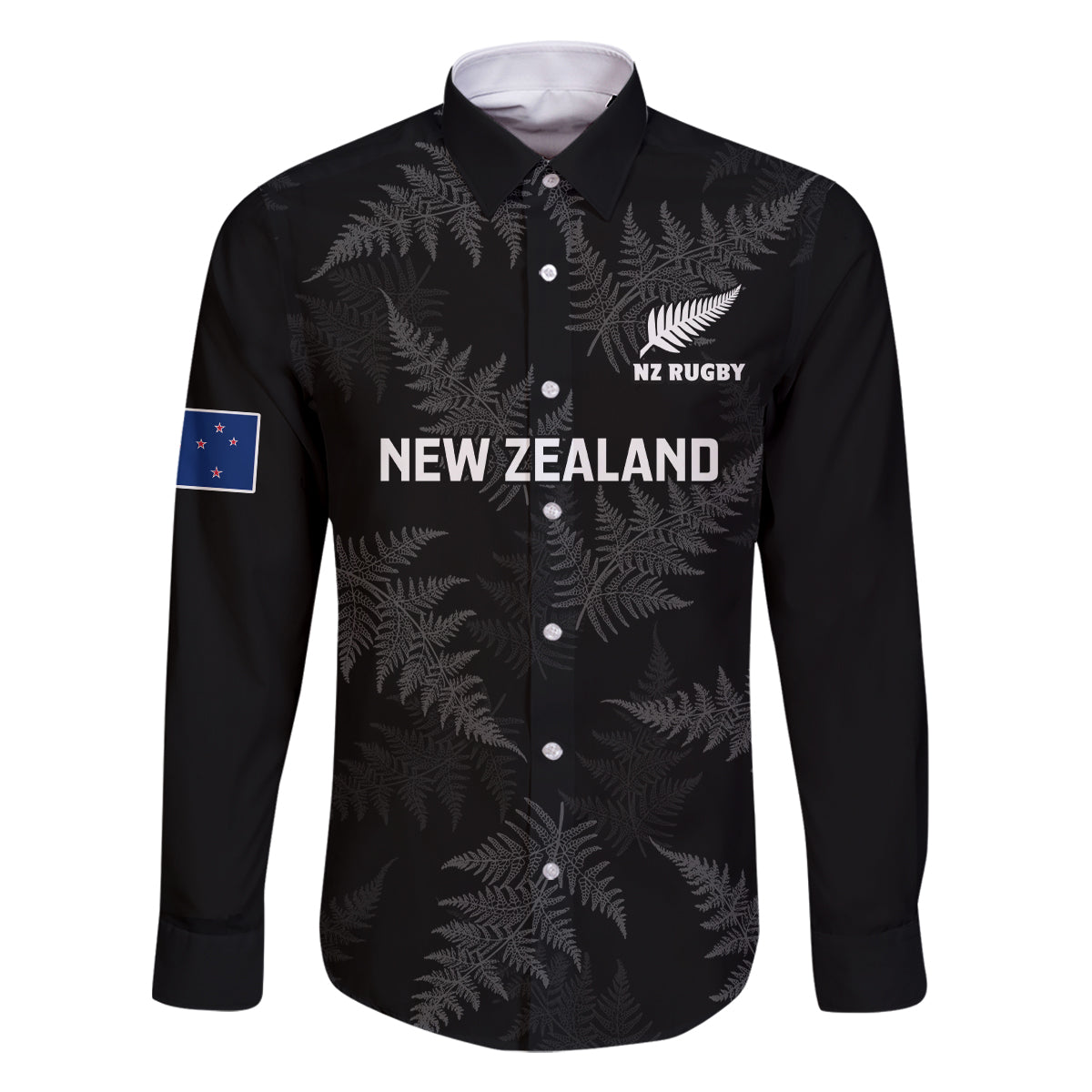 Custom New Zealand Silver Fern Rugby Family Matching Mermaid Dress and Hawaiian Shirt 2023 Go Aotearoa Champions World Cup LT14 Dad's Shirt - Long Sleeve Black - Polynesian Pride