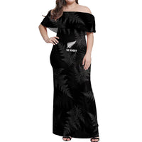 Custom New Zealand Silver Fern Rugby Off Shoulder Maxi Dress 2023 Go Aotearoa Champions World Cup LT14 Women Black - Polynesian Pride
