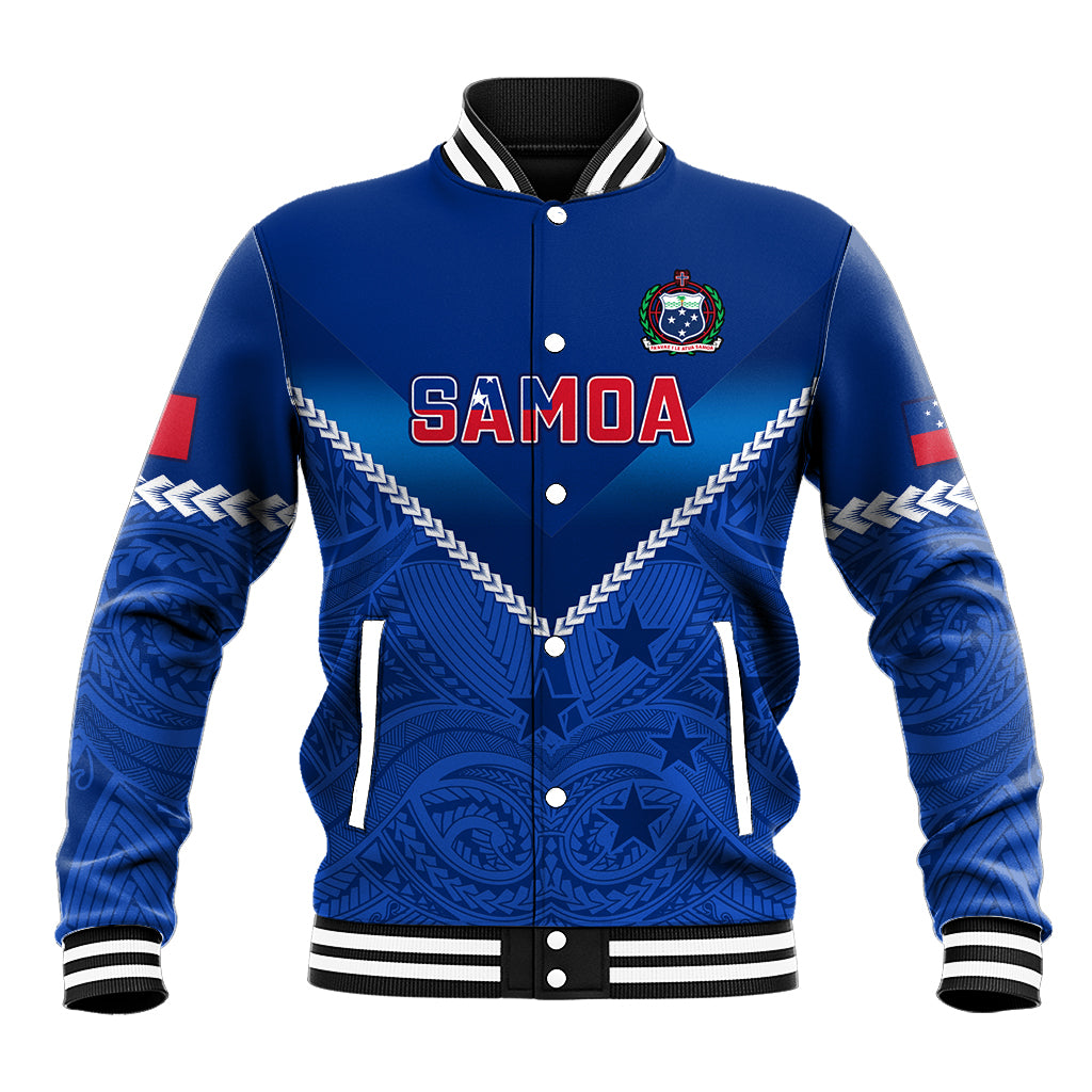 Samoa Rugby Baseball Jacket 2023 Go Manu Samoa With Polynesian Tattoo LT14 Unisex Blue - Polynesian Pride