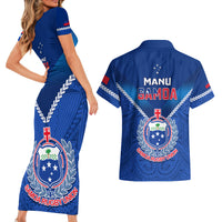 Samoa Rugby Couples Matching Short Sleeve Bodycon Dress and Hawaiian Shirt 2023 Go Manu Samoa LT14 - Polynesian Pride