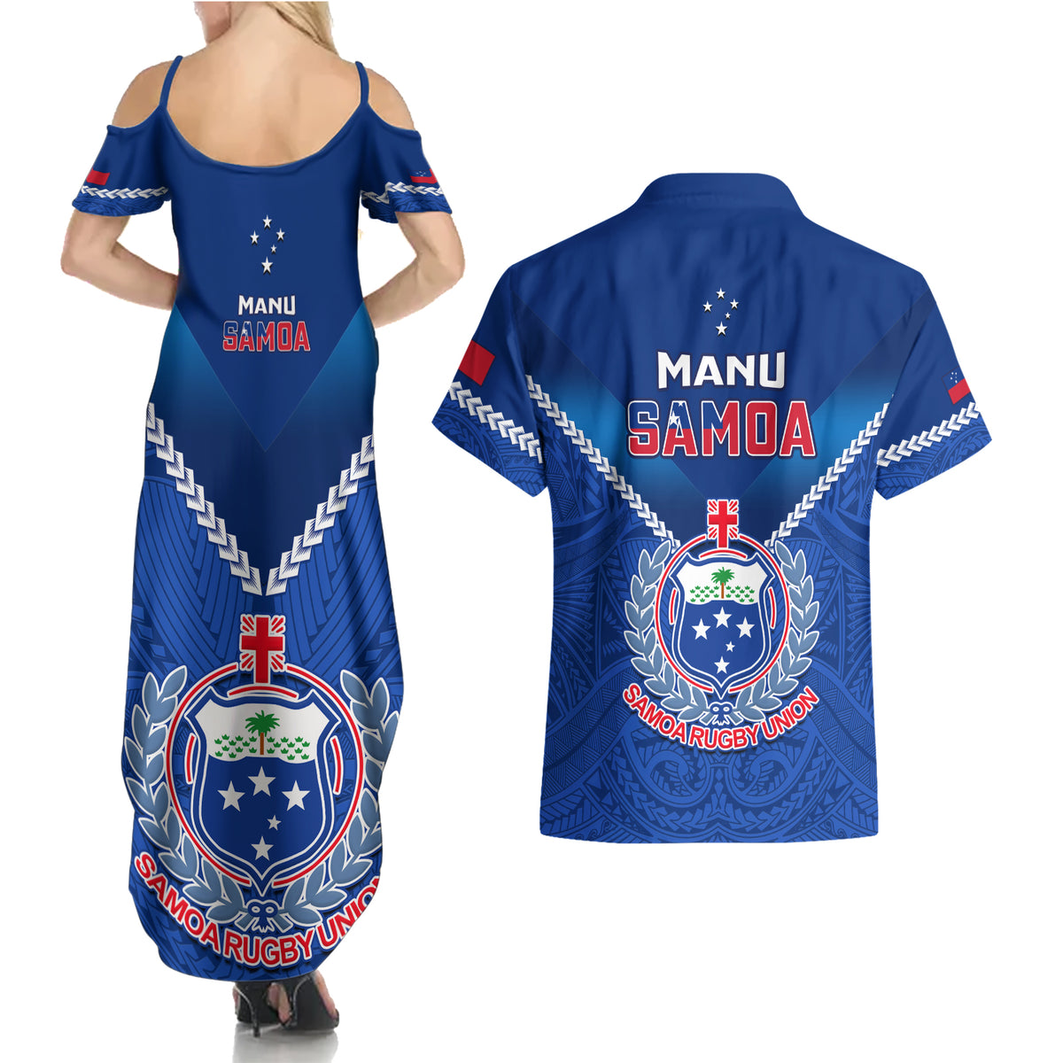 Samoa Rugby Couples Matching Summer Maxi Dress and Hawaiian Shirt 2023 Go Manu Samoa LT14 - Polynesian Pride