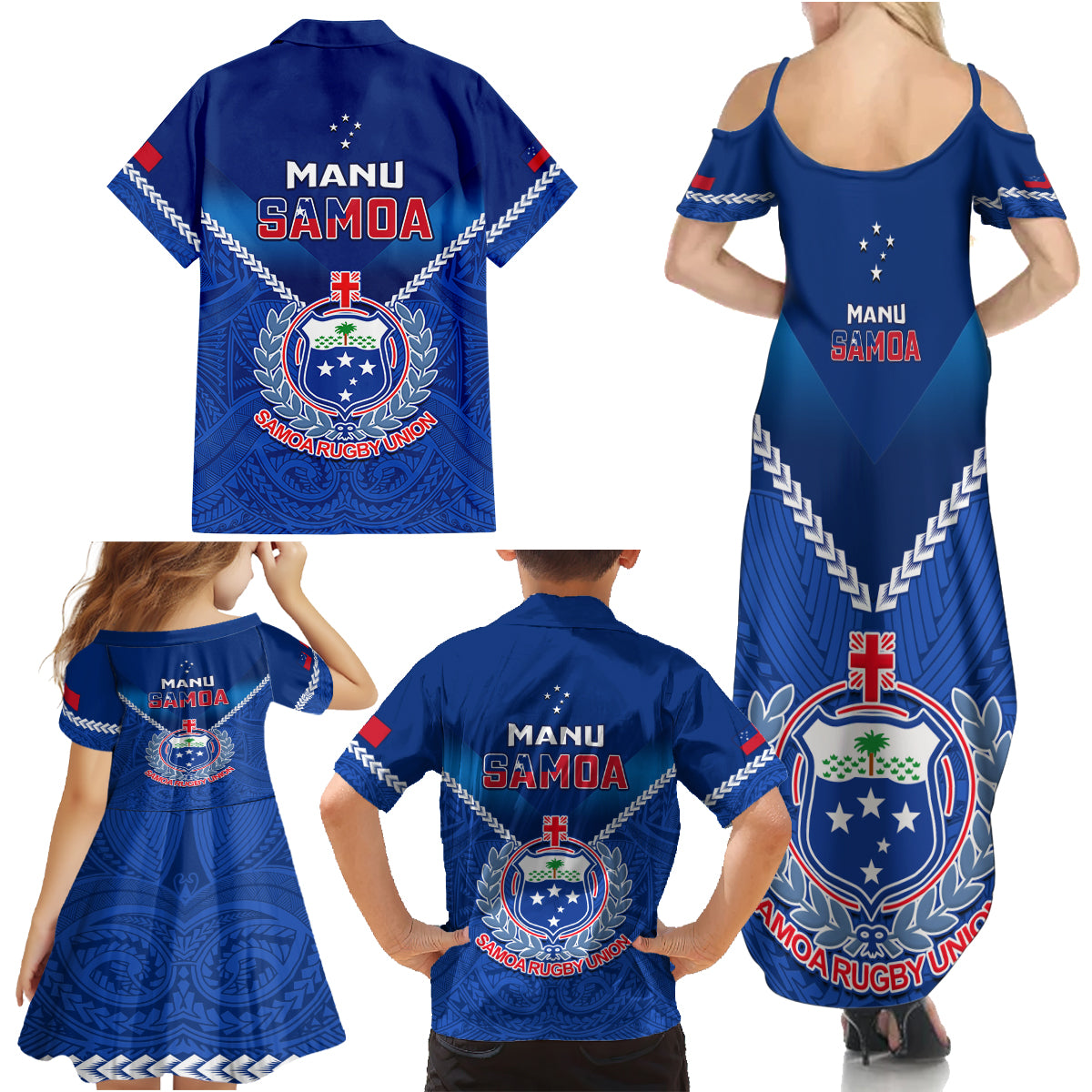 Samoa Rugby Family Matching Summer Maxi Dress and Hawaiian Shirt 2023 Go Manu Samoa LT14 - Polynesian Pride
