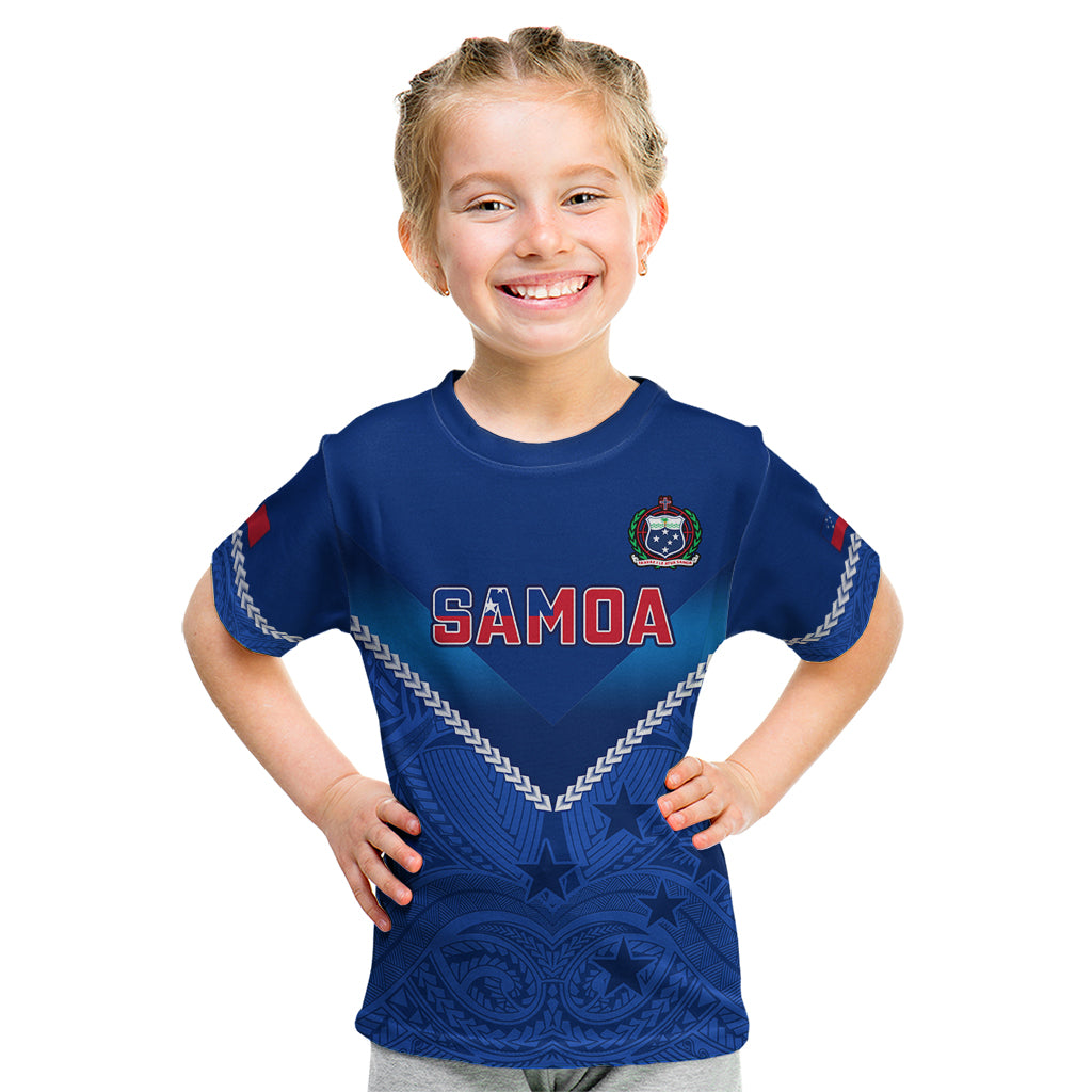 Samoa Rugby Kid T Shirt 2023 Go Manu Samoa LT14 Blue - Polynesian Pride