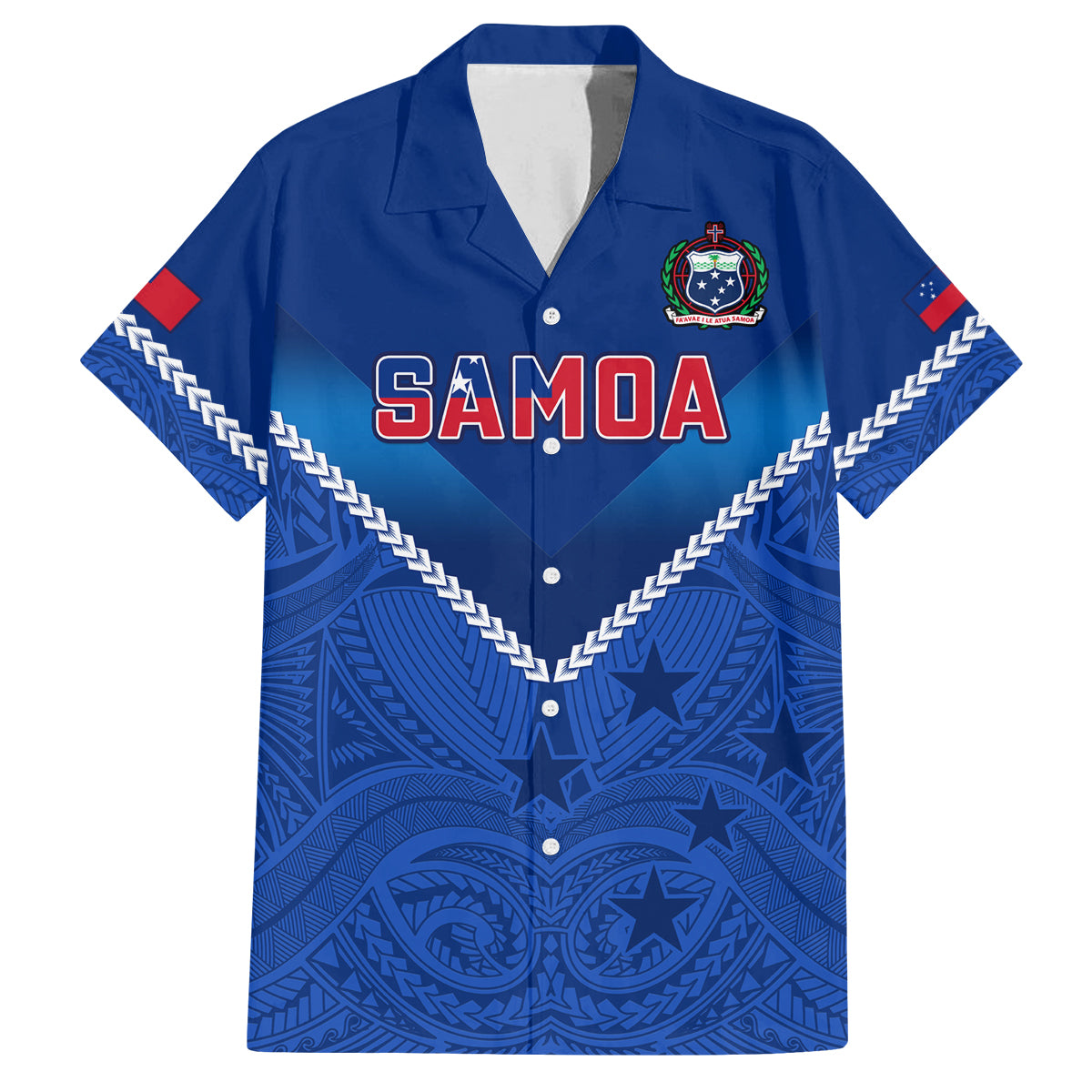 Custom Samoa Rugby Family Matching Off Shoulder Long Sleeve Dress and Hawaiian Shirt 2023 Go Manu Samoa LT14 Dad's Shirt - Short Sleeve Blue - Polynesian Pride
