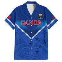 Custom Samoa Rugby Family Matching Off Shoulder Long Sleeve Dress and Hawaiian Shirt 2023 Go Manu Samoa LT14 Dad's Shirt - Short Sleeve Blue - Polynesian Pride