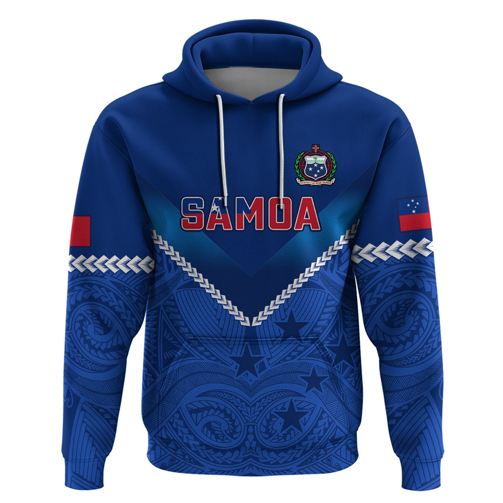 Custom Samoa Rugby Hoodie 2023 Go Manu Samoa With Polynesian Tattoo LT14 Pullover Hoodie Blue - Polynesian Pride