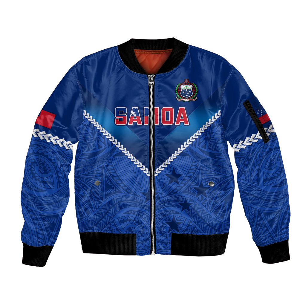 Custom Samoa Rugby Sleeve Zip Bomber Jacket 2023 Go Manu Samoa LT14 Unisex Blue - Polynesian Pride