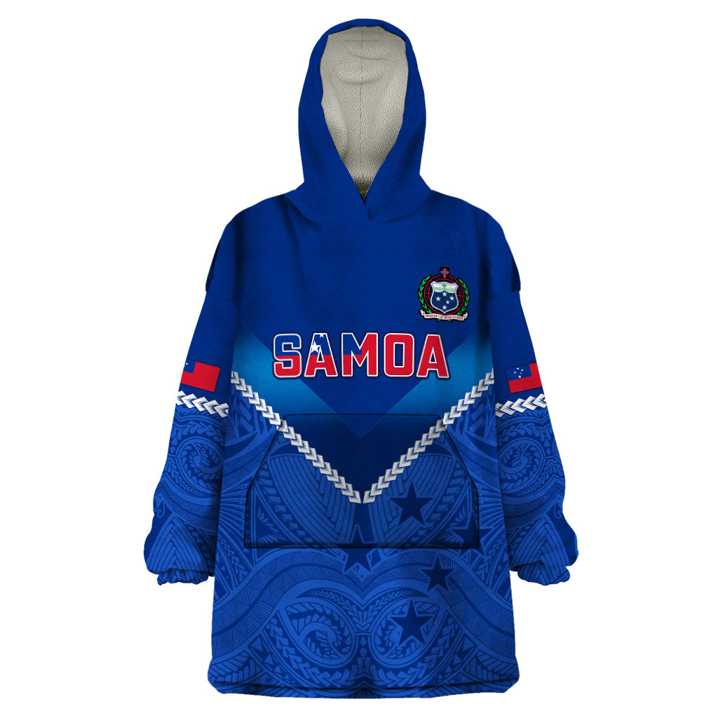 Custom Samoa Rugby Wearable Blanket Hoodie 2023 Go Manu Samoa LT14 One Size Blue - Polynesian Pride