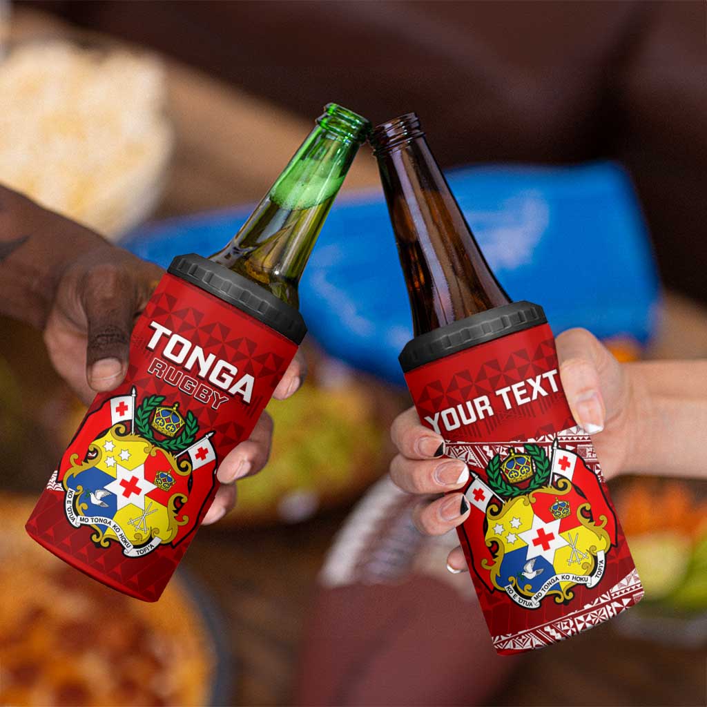 Personalised Tonga Rugby 4 in 1 Can Cooler Tumbler Ikale Tahi Tongan Ngatu Pattern