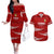 Tonga Rugby Couples Matching Off The Shoulder Long Sleeve Dress and Hawaiian Shirt 2023 Ikale Tahi Tongan Ngatu Pattern LT14 Red - Polynesian Pride