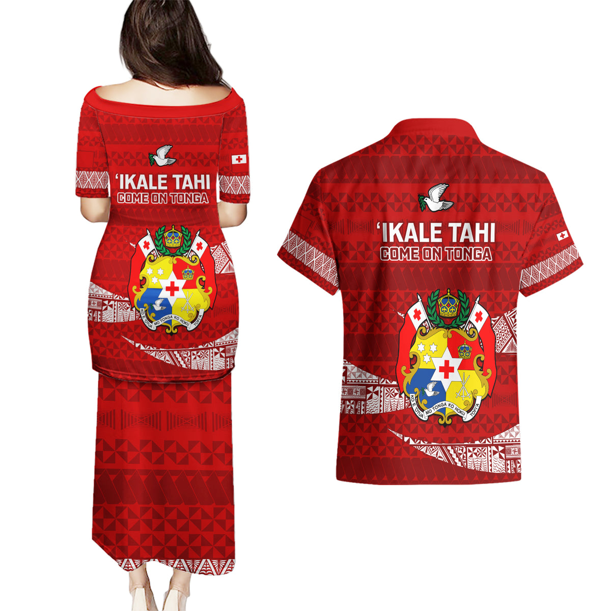 Tonga Rugby Couples Matching Puletasi Dress and Hawaiian Shirt 2023 Ikale Tahi Tongan Ngatu Pattern LT14 - Polynesian Pride