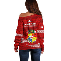 Tonga Rugby Off Shoulder Sweater 2023 Ikale Tahi Tongan Ngatu Pattern LT14 - Polynesian Pride