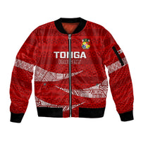 Tonga Rugby Sleeve Zip Bomber Jacket 2023 Ikale Tahi Tongan Ngatu Pattern LT14 Unisex Red - Polynesian Pride