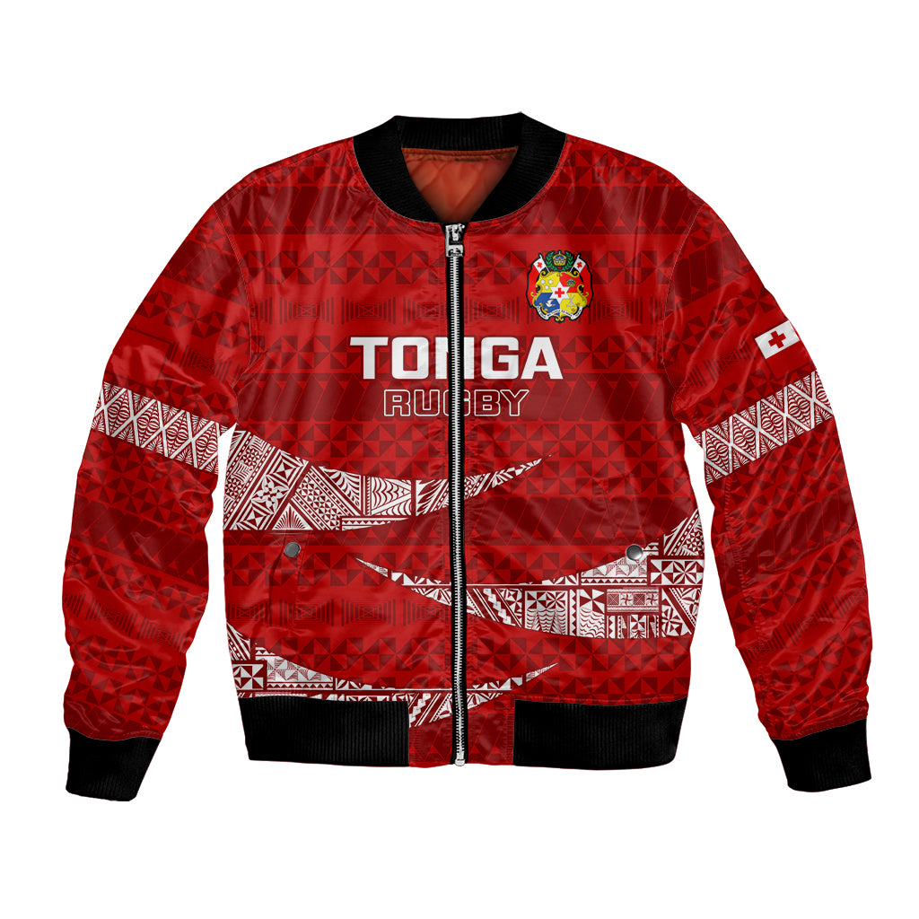 Custom Tonga Rugby Bomber Jacket 2023 Ikale Tahi Tongan Ngatu Pattern LT14 Unisex Red - Polynesian Pride