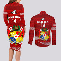 Custom Tonga Rugby Couples Matching Long Sleeve Bodycon Dress and Long Sleeve Button Shirts 2023 Ikale Tahi Tongan Ngatu Pattern LT14 - Polynesian Pride