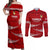 Custom Tonga Rugby Couples Matching Off Shoulder Maxi Dress and Long Sleeve Button Shirts 2023 Ikale Tahi Tongan Ngatu Pattern LT14 Red - Polynesian Pride