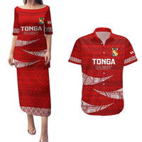Custom Tonga Rugby Couples Matching Puletasi Dress and Hawaiian Shirt 2023 Ikale Tahi Tongan Ngatu Pattern LT14 Red - Polynesian Pride