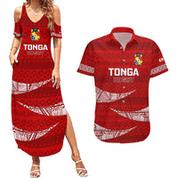 Custom Tonga Rugby Couples Matching Summer Maxi Dress and Hawaiian Shirt 2023 Ikale Tahi Tongan Ngatu Pattern LT14 Red - Polynesian Pride
