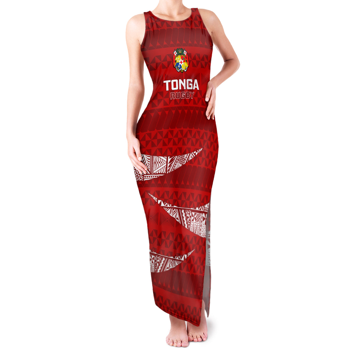 Custom Tonga Rugby Family Matching Tank Maxi Dress and Hawaiian Shirt 2023 Ikale Tahi Tongan Ngatu Pattern LT14 Mom's Dress Red - Polynesian Pride
