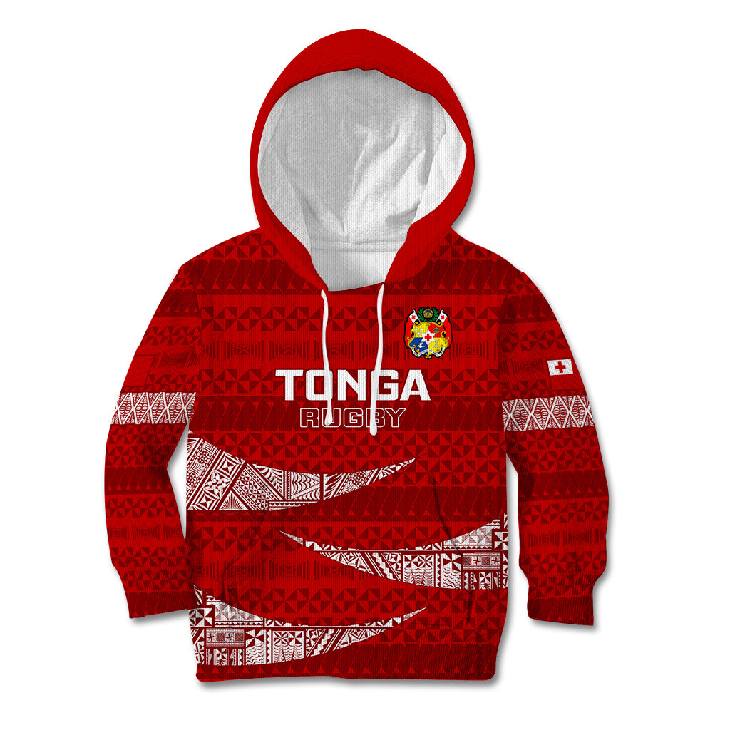 Custom Tonga Rugby Kid Hoodie 2023 Ikale Tahi Tongan Ngatu Pattern LT14 Red - Polynesian Pride