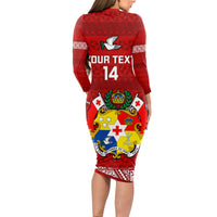 Custom Tonga Rugby Long Sleeve Bodycon Dress 2023 Ikale Tahi Tongan Ngatu Pattern LT14 - Polynesian Pride