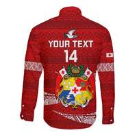 Custom Tonga Rugby Long Sleeve Button Shirt 2023 Ikale Tahi Tongan Ngatu Pattern LT14 - Polynesian Pride