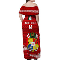 Custom Tonga Rugby Off Shoulder Maxi Dress 2023 Ikale Tahi Tongan Ngatu Pattern LT14 - Polynesian Pride
