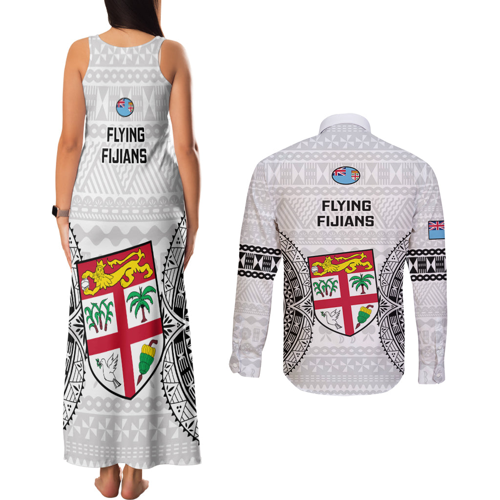 Fiji Rugby Couples Matching Tank Maxi Dress and Long Sleeve Button Shirts 2023 Go Champions World Cup Fijian Tapa Pattern LT14 - Polynesian Pride