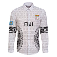 Fiji Rugby Family Matching Mermaid Dress and Hawaiian Shirt 2023 Go Champions World Cup Fijian Tapa Pattern LT14 Dad's Shirt - Long Sleeve White - Polynesian Pride