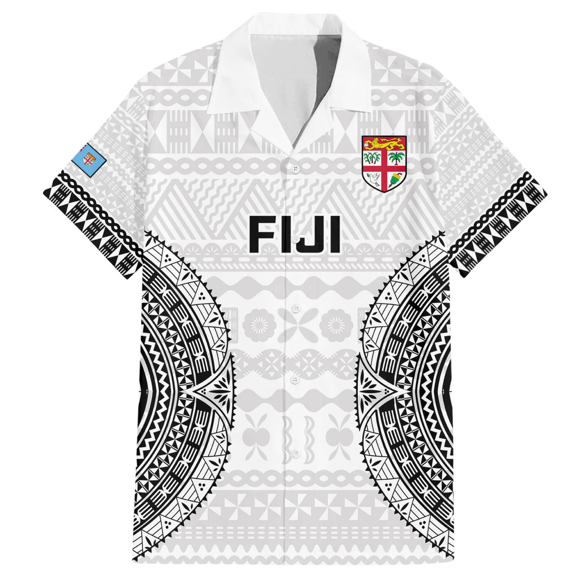 Fiji Rugby Family Matching Short Sleeve Bodycon Dress and Hawaiian Shirt 2023 Go Champions World Cup Fijian Tapa Pattern LT14 Dad's Shirt - Short Sleeve White - Polynesian Pride