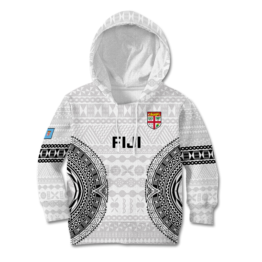 Fiji Rugby Kid Hoodie 2023 Go Champions World Cup Fijian Tapa Pattern LT14 White - Polynesian Pride