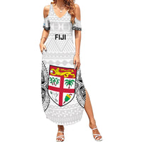 Fiji Rugby Summer Maxi Dress 2023 Go Champions World Cup Fijian Tapa Pattern LT14 Women White - Polynesian Pride
