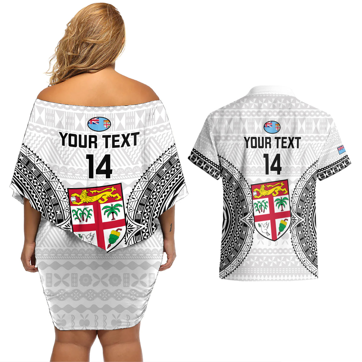 Custom Fiji Rugby Couples Matching Off Shoulder Short Dress and Hawaiian Shirt 2023 Go Champions World Cup Fijian Tapa Pattern LT14 - Polynesian Pride
