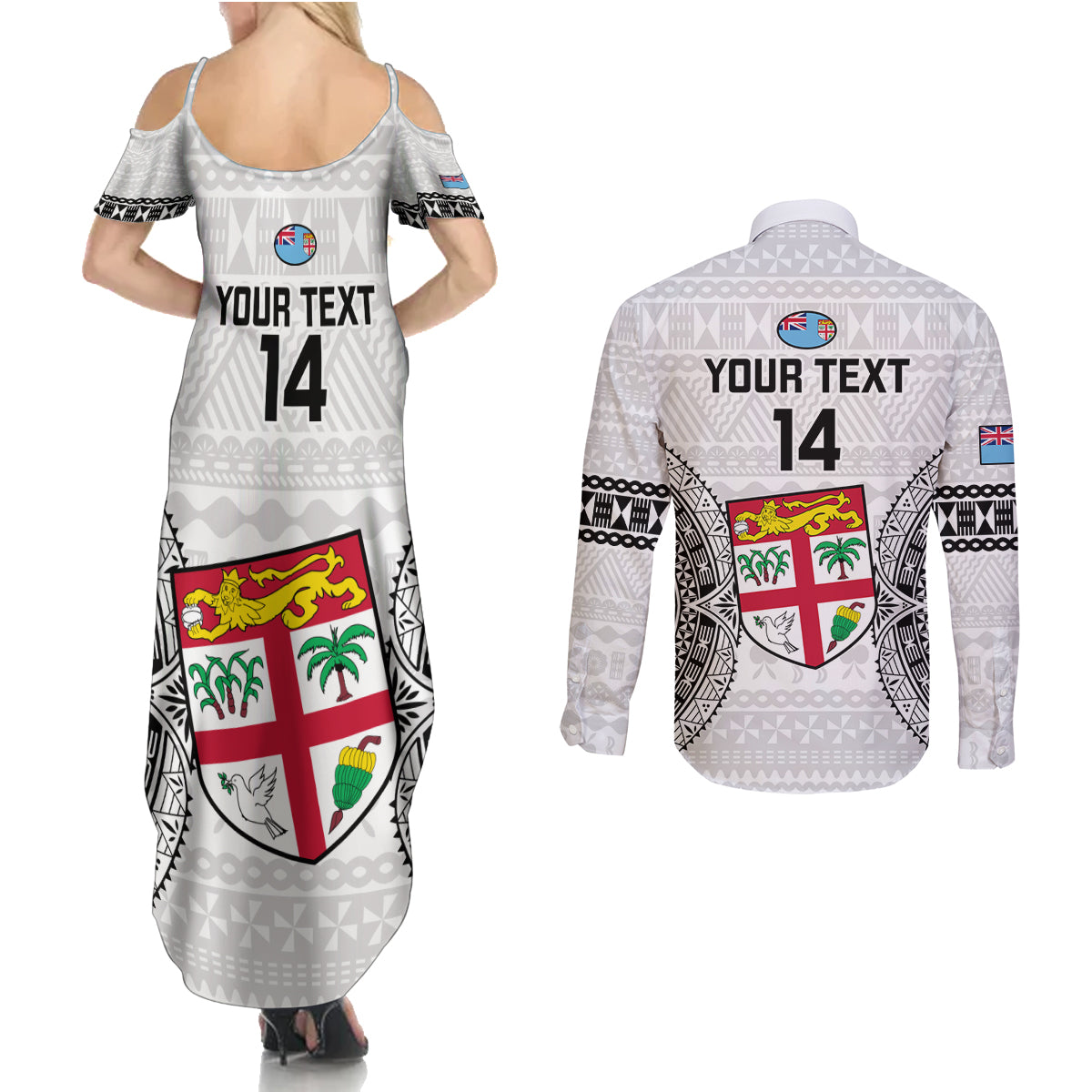 Custom Fiji Rugby Couples Matching Summer Maxi Dress and Long Sleeve Button Shirts 2023 Go Champions World Cup Fijian Tapa Pattern LT14 - Polynesian Pride