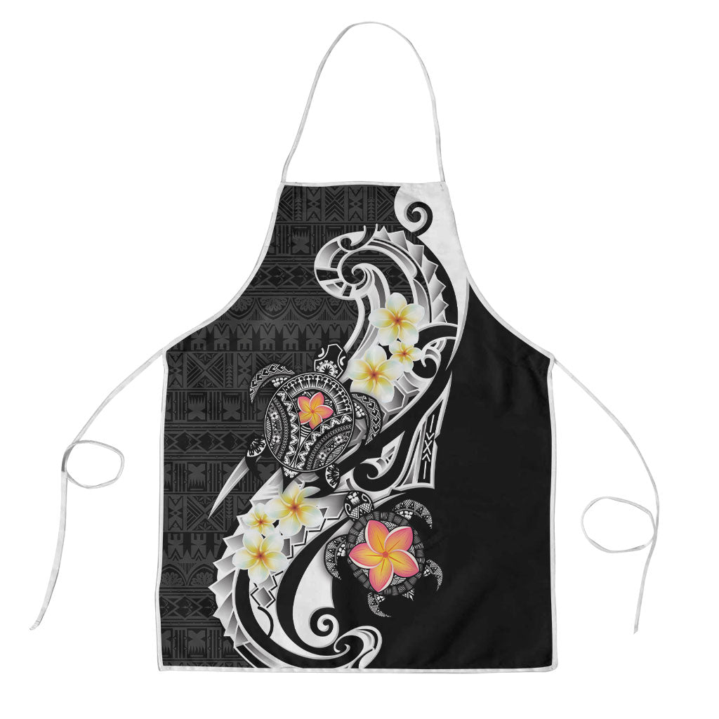 Bula Fiji Tapa Turtle Apron Plumeria Fijian Masi Vonu Black