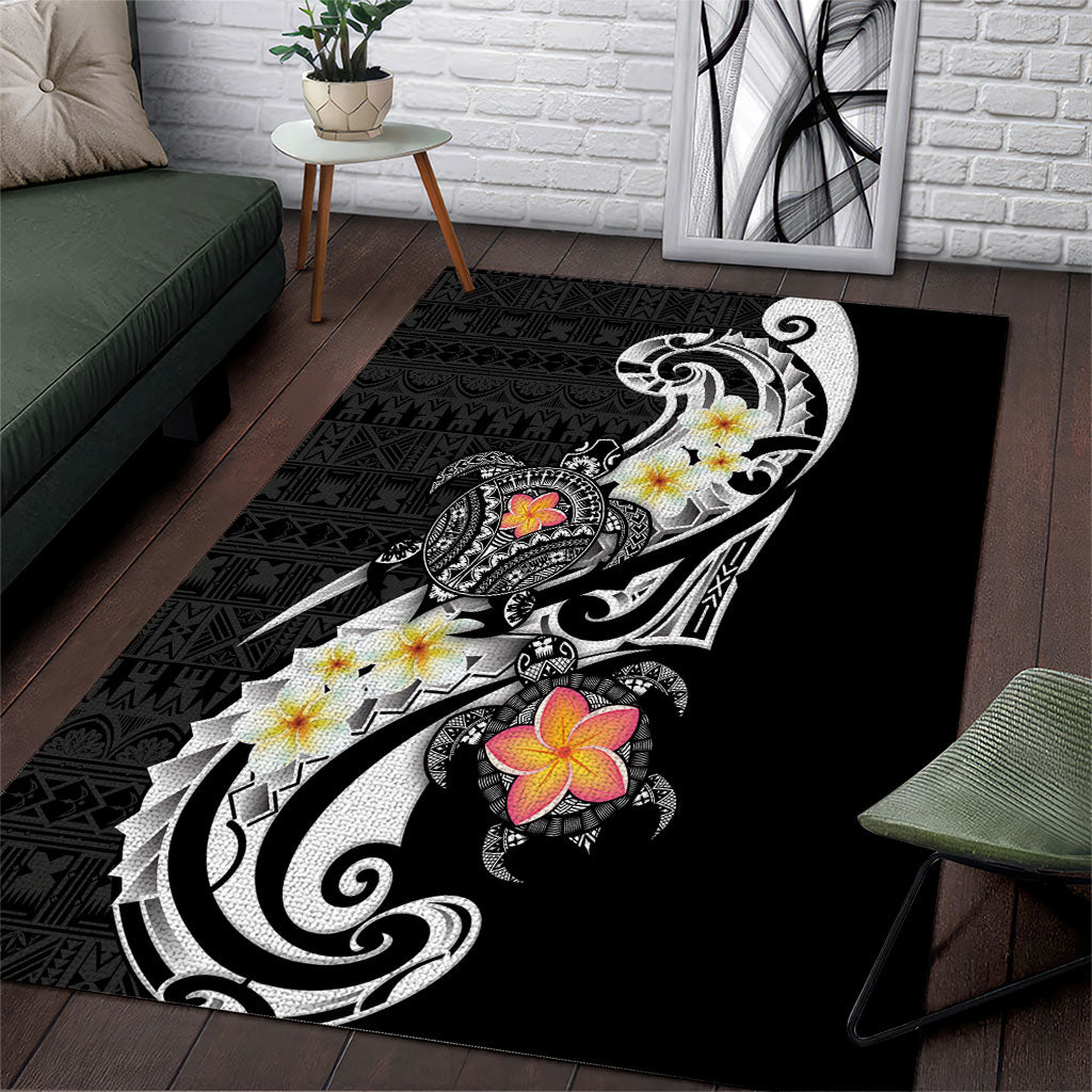 Bula Fiji Tapa Turtle Area Rug Plumeria Fijian Masi Vonu Black LT14 Black - Polynesian Pride