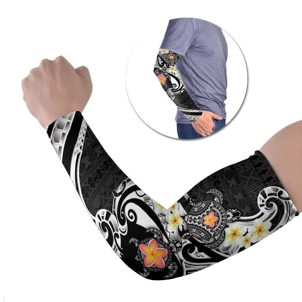 Bula Fiji Tapa Turtle Arm Sleeves Plumeria Fijian Masi Vonu Black