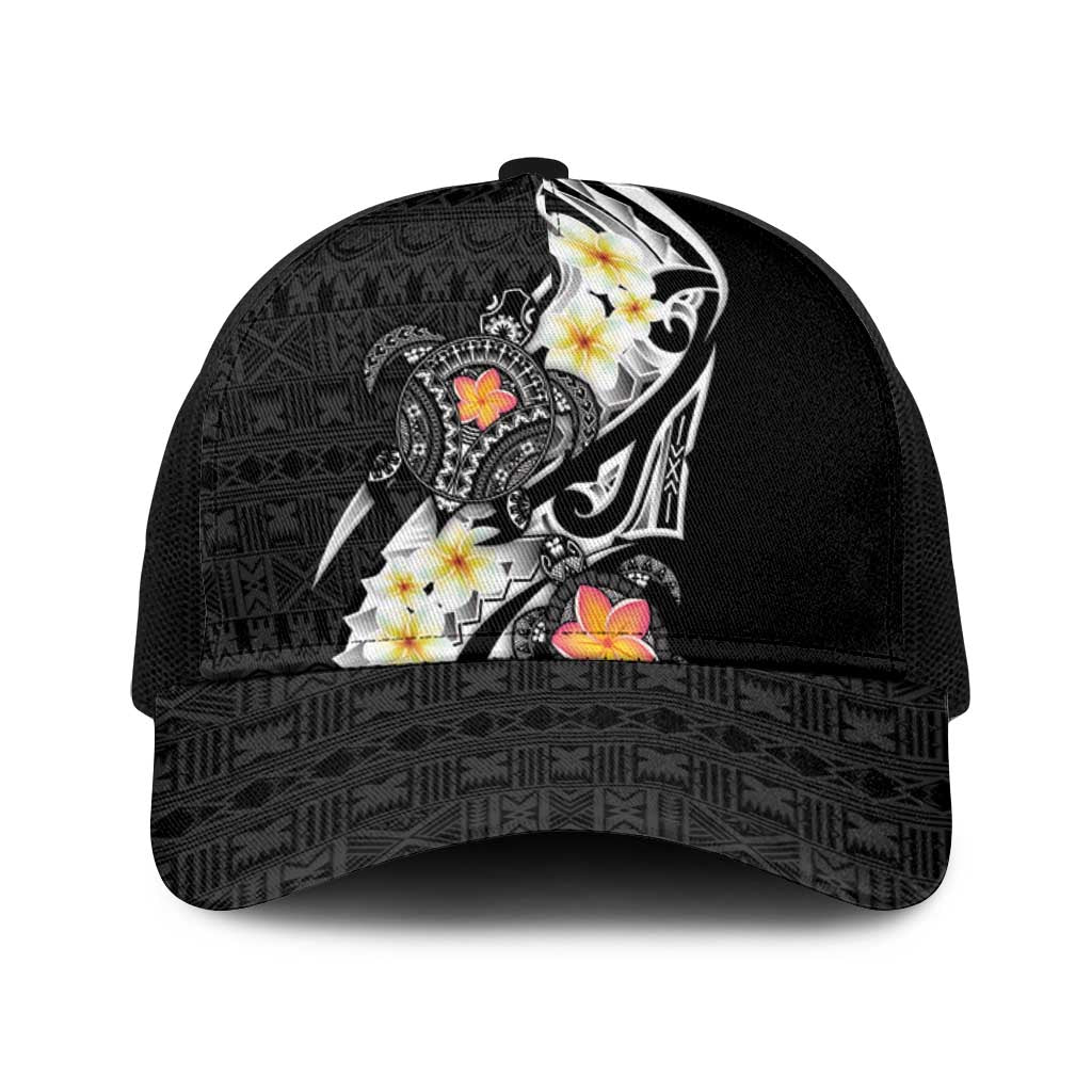Bula Fiji Tapa Turtle Baseball Net Cap Plumeria Fijian Masi Vonu Black LT14 One Size Black Black - Polynesian Pride